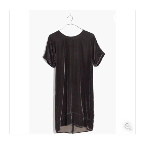 Madewell Velvet Bow‎ Back Tee Dress Short Sleeve Gray Shimmer Silk Blend Small - Picture 1 of 12